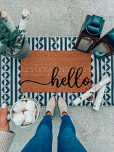 Load image into Gallery viewer, HELLO Cursive Script Coir Door Mat