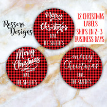 Load image into Gallery viewer, PERSONALIZED Merry Christmas Buffalo Plaid Gift Stickers