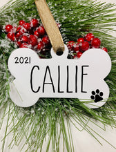 Load image into Gallery viewer, Personalized White Acrylic Christmas Dog Bone Ornament