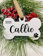 Load image into Gallery viewer, Personalized White Acrylic Christmas Dog Bone Ornament