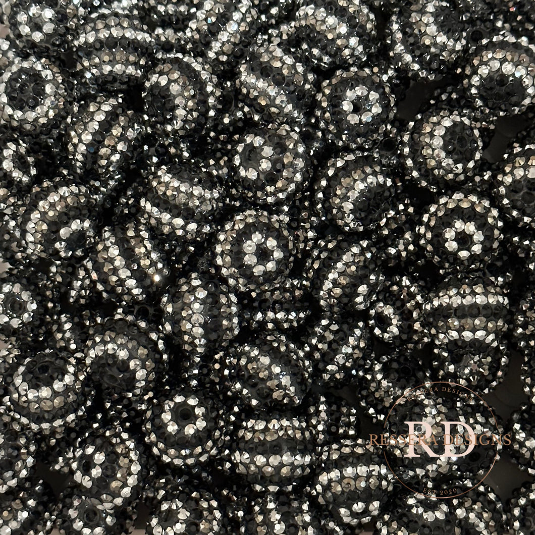20mm Black/Grey/Silver Striped Rhinestone Beads