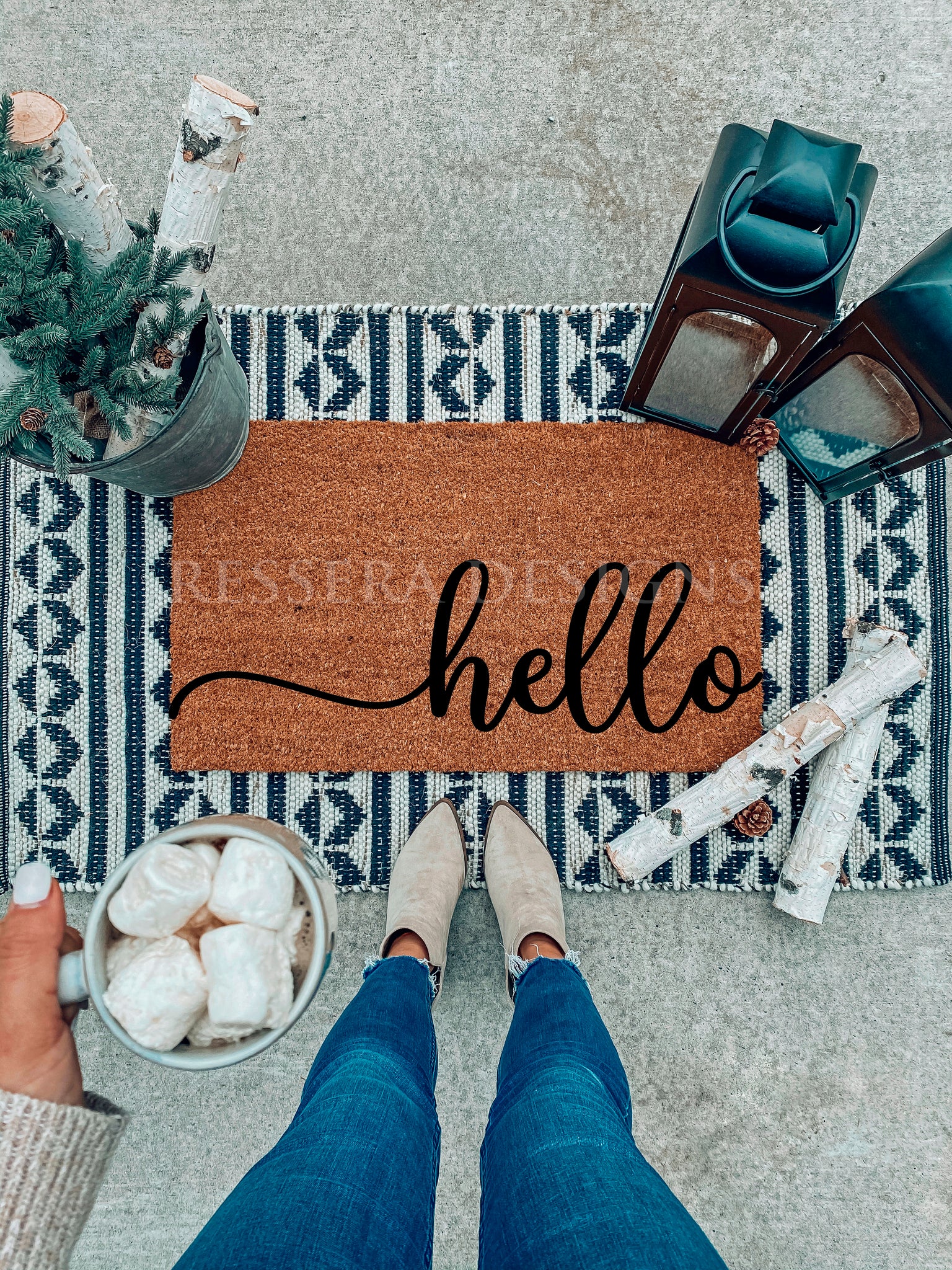 Large Cursive Last Name Coir Doormat