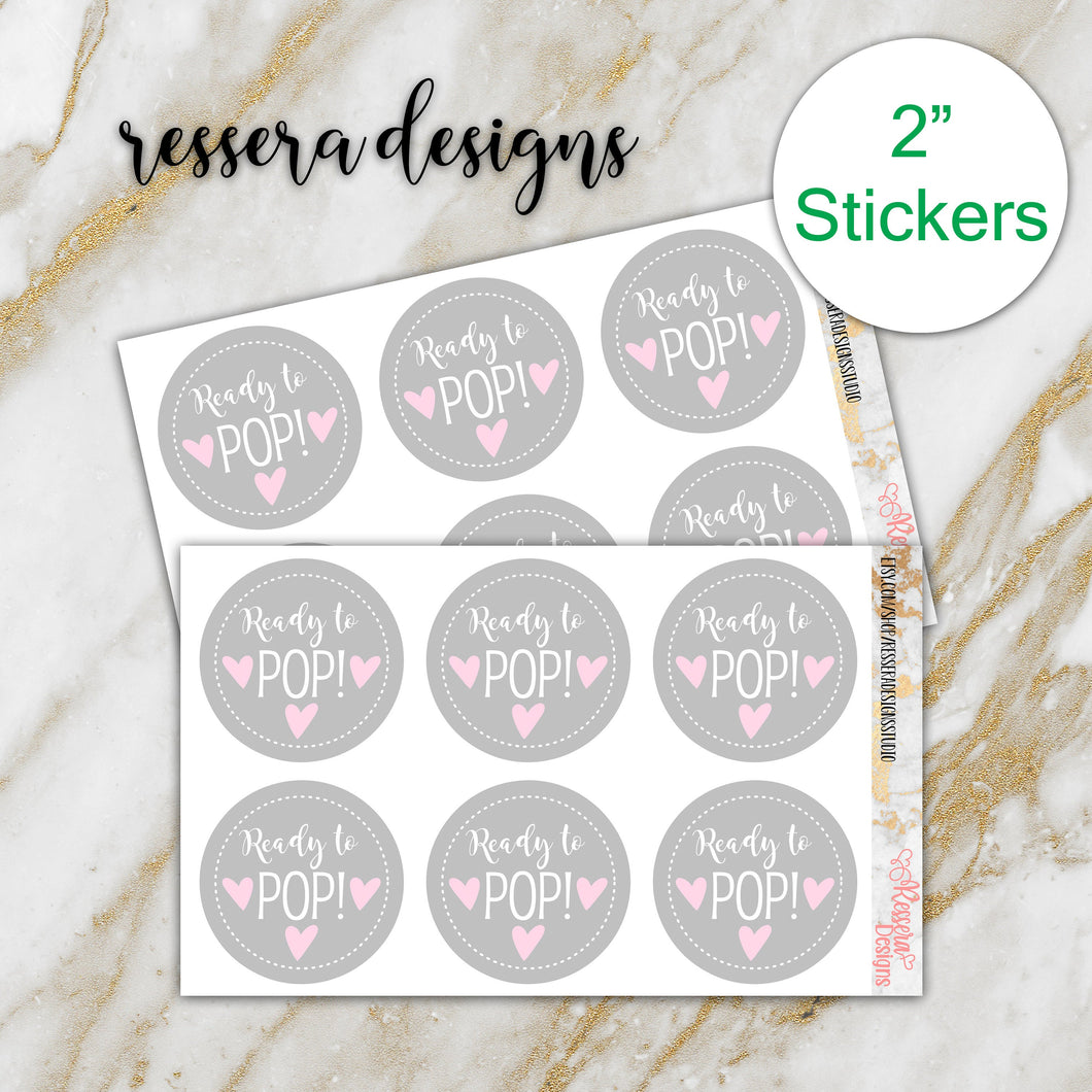 Ready to POP! Gray Baby Shower Party Round Stickers