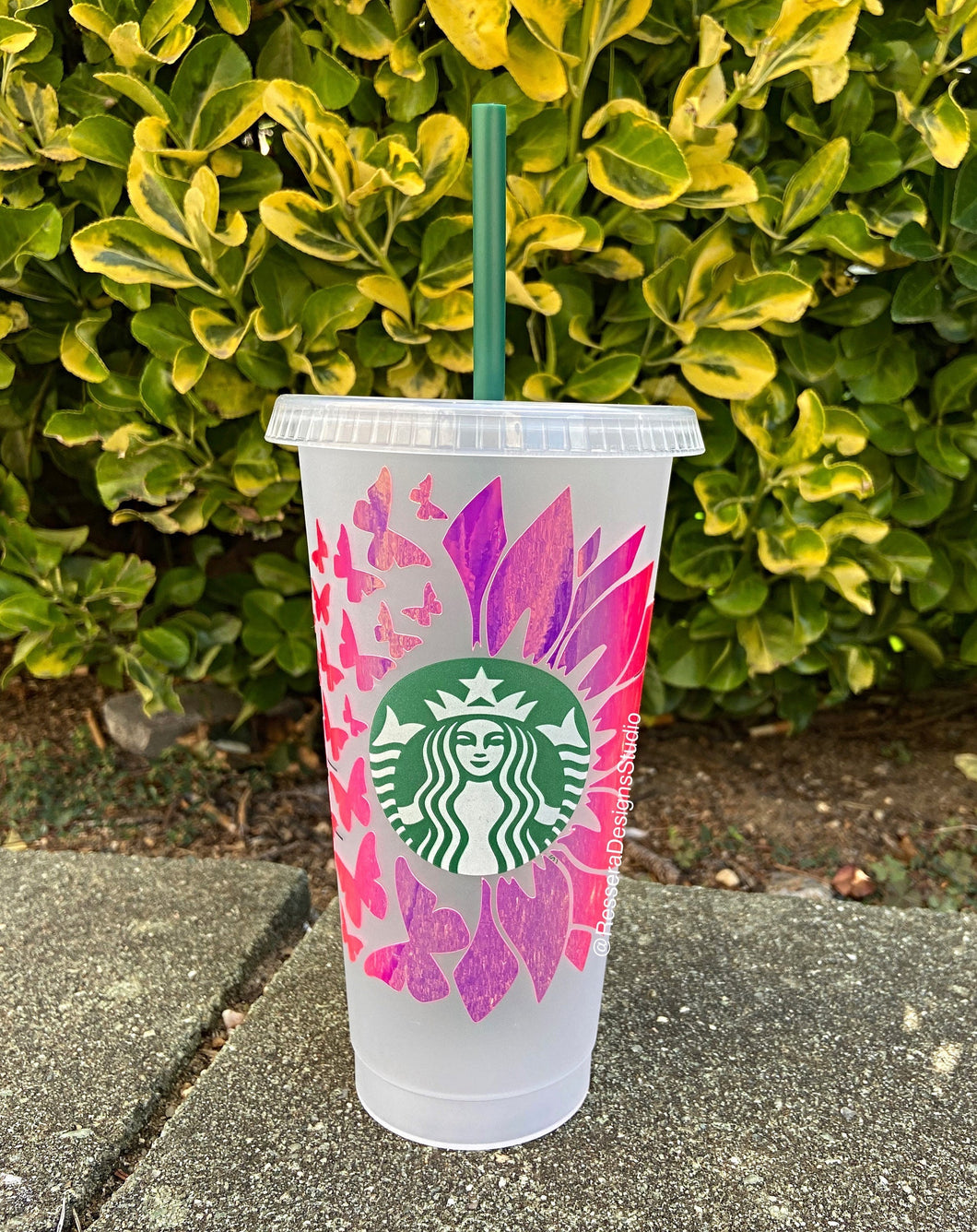 Sunflower Butterfly 24 oz Starbucks Reusable Cold Cup